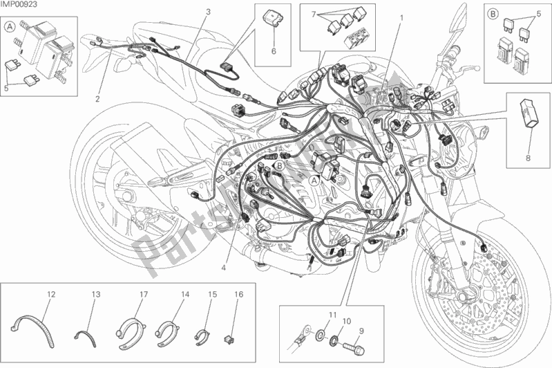 Alle onderdelen voor de Kabelboom van de Ducati Monster 821 Stripes USA 2016